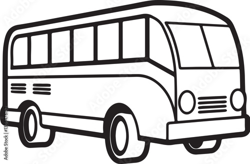 bus line art, black outline, vector and illustration, coloring book page line art drawing