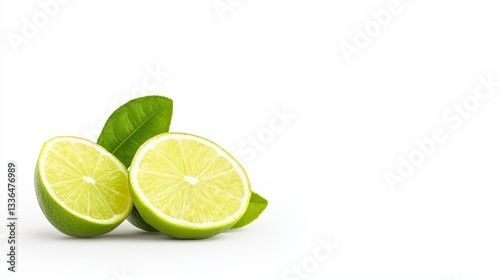 Freshly cut limes with vibrant green leaves