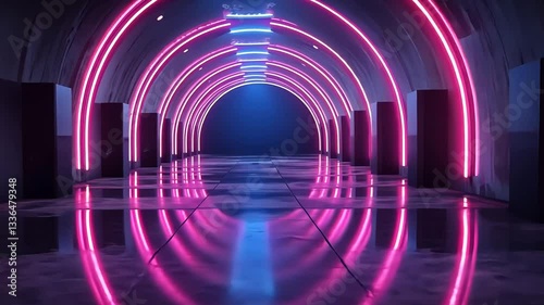 Neon tunnel hallway, vibrant colors