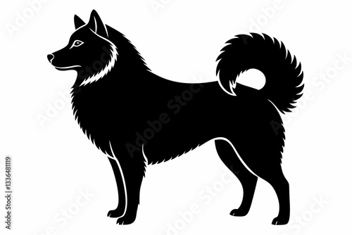 american eskimo dog line art silhouette vector illustration