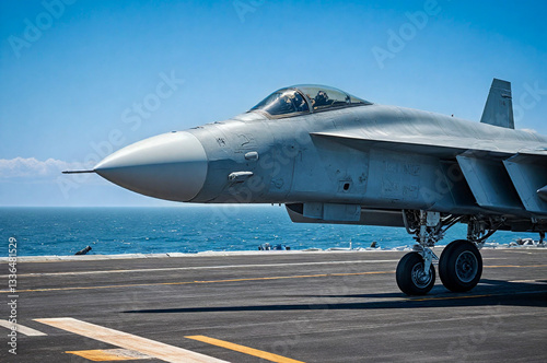 military jet fighter on an aircraft carrier