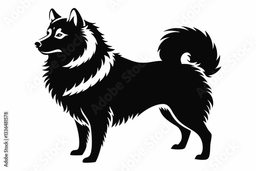 american eskimo dog line art silhouette vector illustration