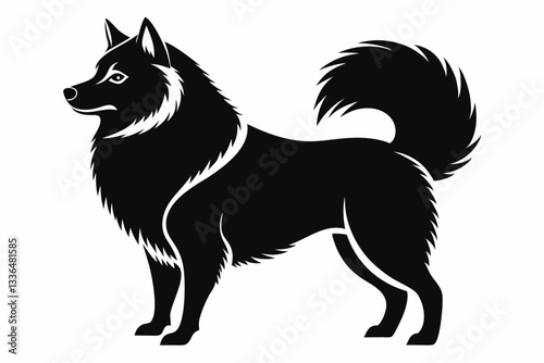 american eskimo dog line art silhouette vector illustration