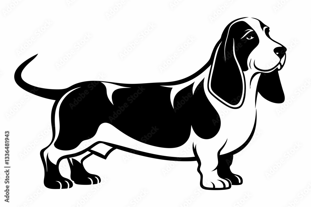 basset hound dog line art silhouette vector illustration