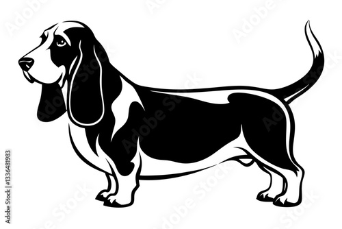 basset hound dog line art silhouette vector illustration