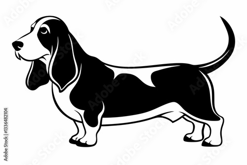 basset hound dog line art silhouette vector illustration