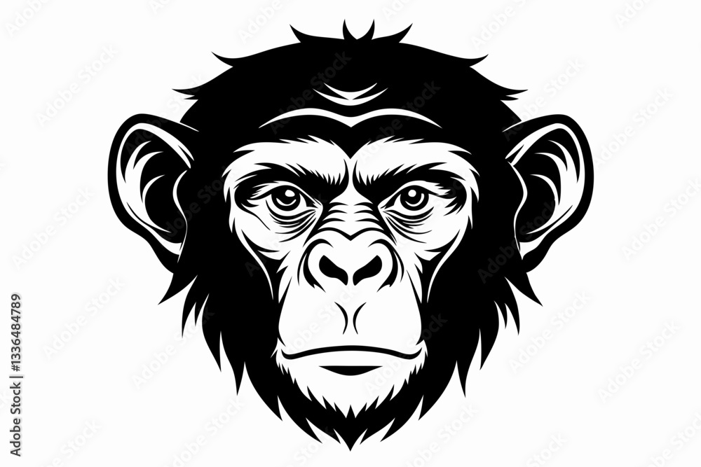 Fototapeta premium chimpanzee head line art silhouette vector illustration