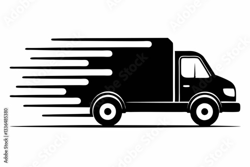 fast moving shipping delivery truck line art silhouette vector illustration