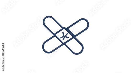 Minimalist RX Medical Bandage Icon, Thin Line Style for Healthcare Applications, Crossed Band-Aid Vector Symbol for Medical and Health Themes, Perfect for Digital and Print Uses