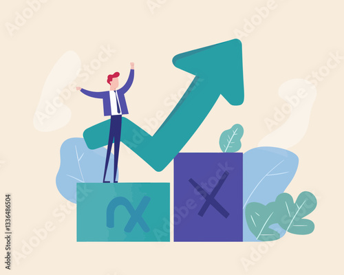 Businessman Indicating Rising Interest Rates and Investment Returns with Upward Arrow Vector Illustration for Financial Markets and Economic Growth Concepts