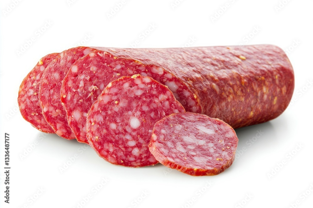 Folded salami slice on white background detailed texture. Neural network AI generated Folded salami slice on white background detailed texture. Neural network AI generated