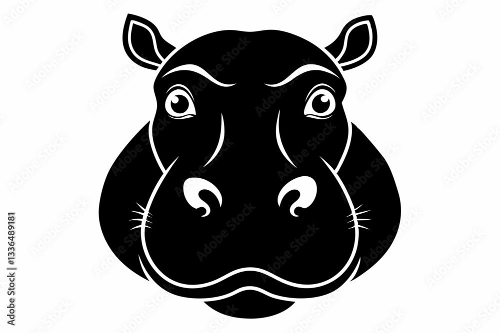 Fototapeta premium hippo head line art silhouette vector illustration