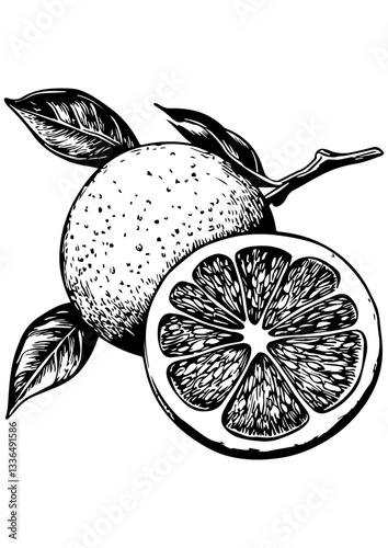 Black and white vector illustration of lemon and lime. Fresh citrus fruit for engraving, laser cutting, tattoo design, logo, line art, and vector sketch. Perfect for food and summer themes.