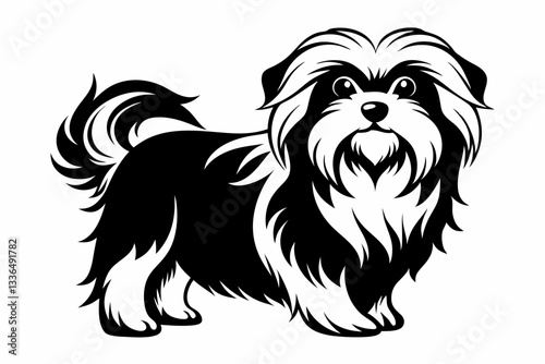 maltese dog line art silhouette vector illustration