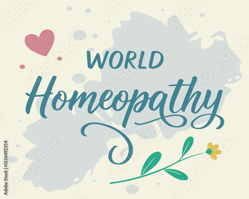 World Homeopathy Day: abstract design with plant and heart.