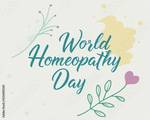 World Homeopathy Day: abstract design with plant and heart.