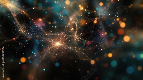 Abstract network, glowing particles, connections, technology, digital.