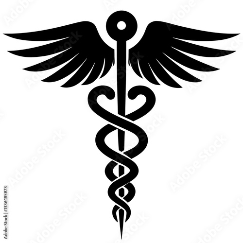 Golden caduceus medical symbol with wings and snakes representing healthcare and medicine
