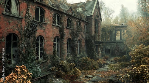 Overgrown Brick Mansion in Autumnal Woods