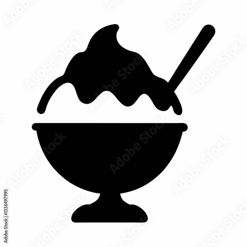 Delicious ice cream desserts in a bowl and glass with chocolate and fruit