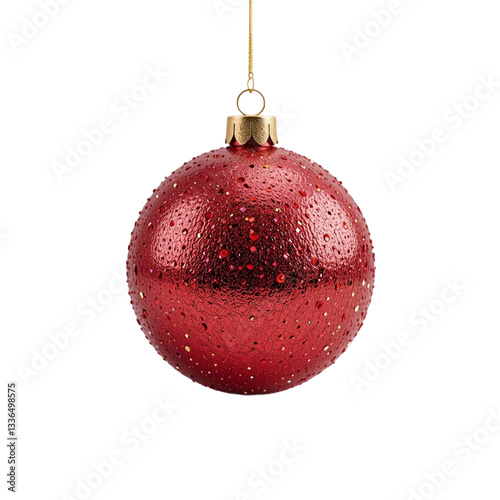 Shiny Red Christmas Bauble on White Background