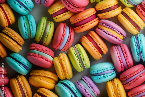 Banner with colorful macarons, generation ai