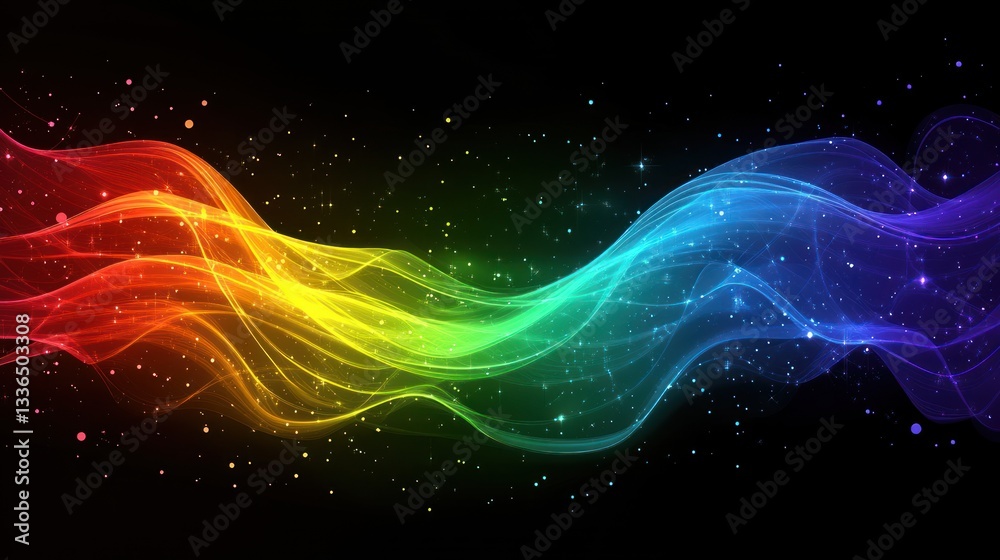 Fototapeta premium Colorful Wave Pattern With Sparkles On Black Background