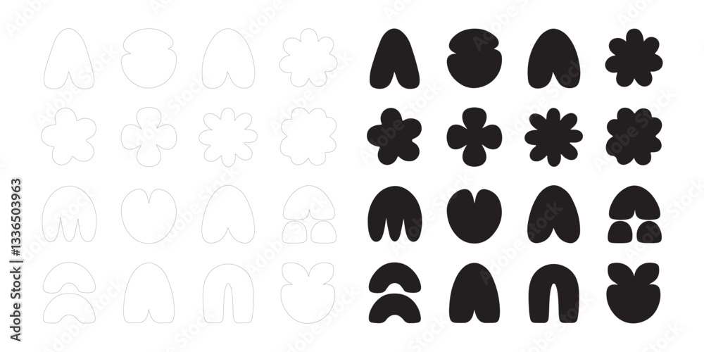 Abstract Shapes in Black and White icons set. Editable vector minimalist fill and outline icon. Abstract Shapes in Black and White icons set. Editable vector minimalist fill and outline icon.