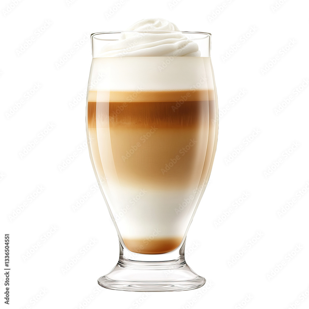 Layered Latte in Glass, Isolated Background Layered Latte in Glass, Isolated Background