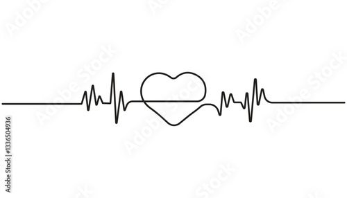 Continuous single line drawing of heartbeat pulse. Simple heartbeat pulse one line art vector
