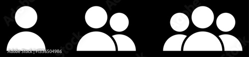 User and group icons showing single person, two people, and team. Vector design perfect for social media, community, communication, profiles, networks, and team concepts.