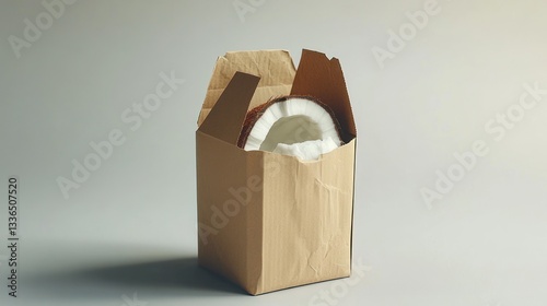 Wallpaper Mural A halved coconut is presented inside a paper box neatly Torontodigital.ca