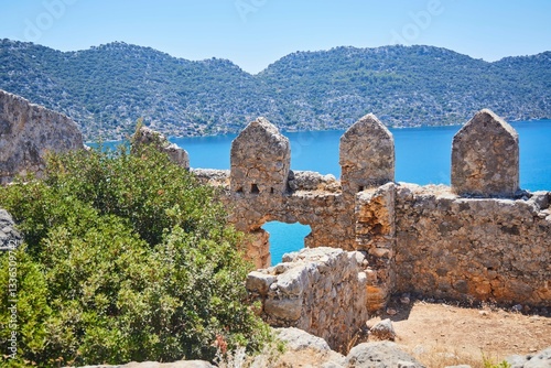 View of the island opposite from the medieval fortress of Simena. Turkey, Kekova