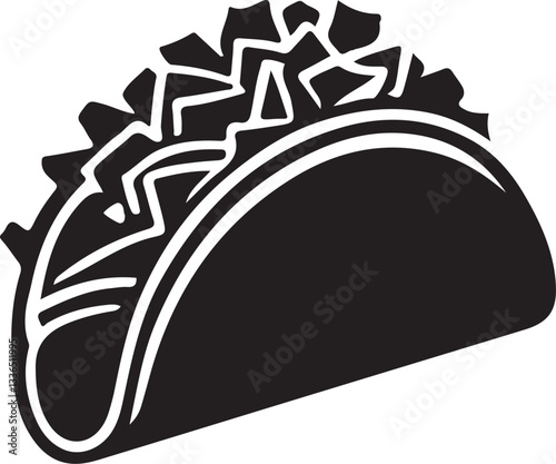 Tacos silhouette vector art illustration. Tacos vector icon. Taco with tortilla shell Mexican lunch flat vector icon for food apps and websites.