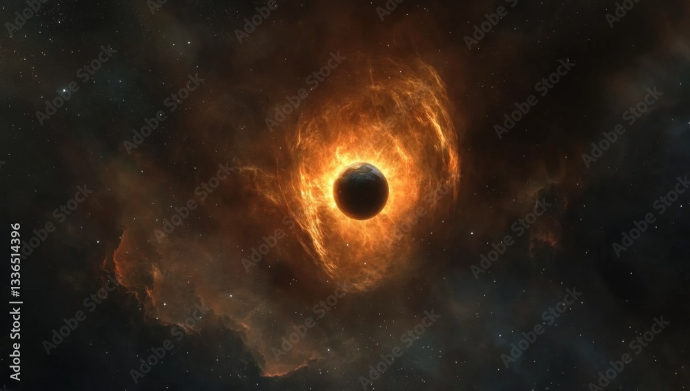 Fototapeta premium Fiery celestial body, swirling nebula, cosmic spectacle