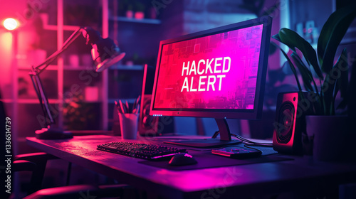 Obraz na płótnie computer screen with a bright red HACKED ALERT message w salonie