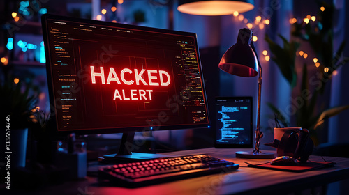 Obraz na płótnie computer screen with a bright red HACKED ALERT message w salonie
