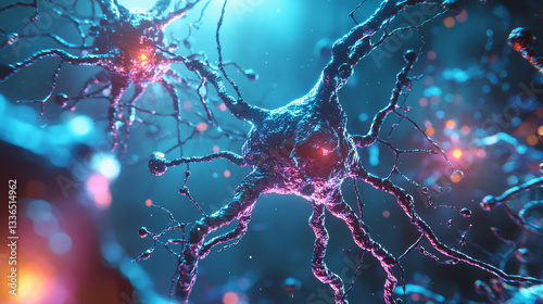 Medical research concept with microscopic molecular connections and futuristic blue tones