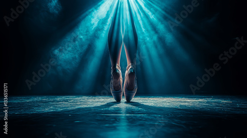 Obraz na płótnie pointe shoes, placed on a dark stage and illuminated by a single beam of light w salonie