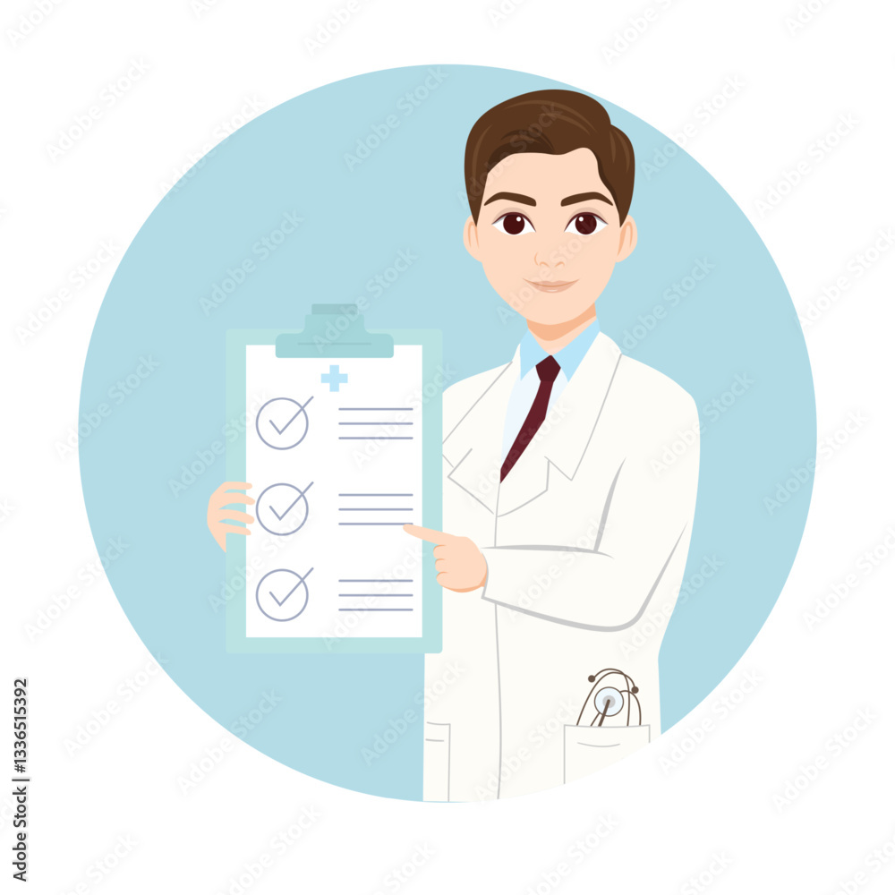 Male doctor holding a medical test with checklist for medical report Male doctor holding a medical test with checklist for medical report