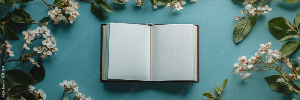 Open Journal with Flowers and Soft Lighting