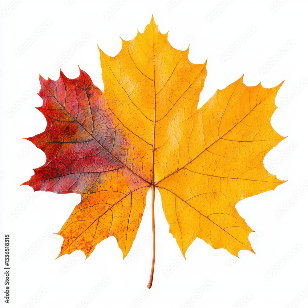 Fototapeta premium Vibrant autumn maple leaf with rich colors capturing the essence of fall season and nature's beauty showcasing the unique shape and texture of foliage in a natural environment