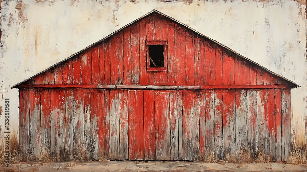 Naklejka premium Rustic Red Barn with Weathered Wood and Single Window