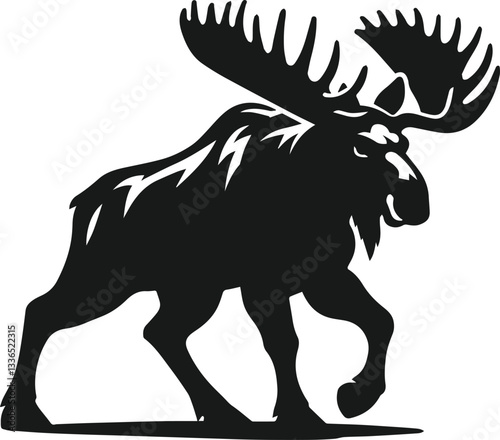 vector illustration of a silhouette of a angry moose standing tall and ready to charge
