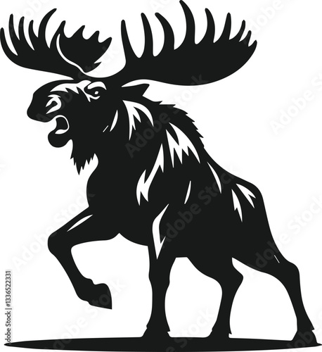 vector illustration of a cartoon angry moose standing tall and ready to charge