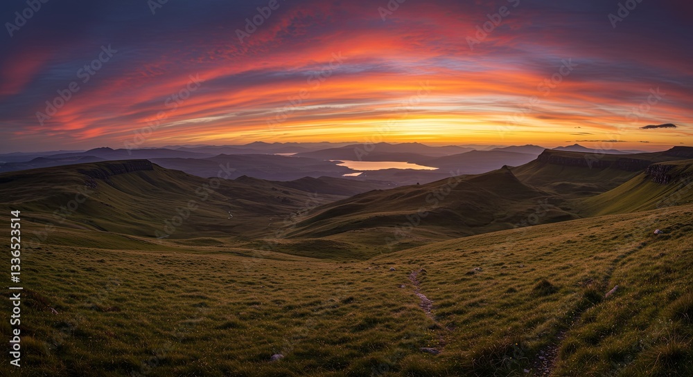 Naklejka premium A beautiful sunset over a grassy hillside