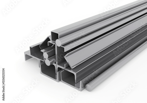 Fototapeta Naklejka Na Ścianę i Meble -  Metal steel products, Steel galvanized, construction industrial business, 3d rendering