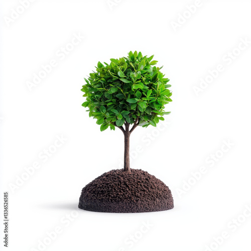 A small tree standing alone against a crisp white background captured in realistic photography illustrating the concept of growth, potential, and business expansion in a minimalist style