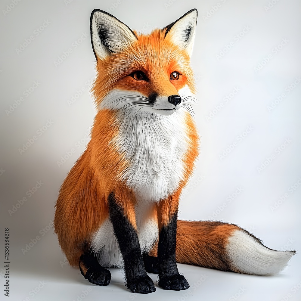 Obraz premium Highly detailed, photorealistic red fox sitting gracefully on a white background
