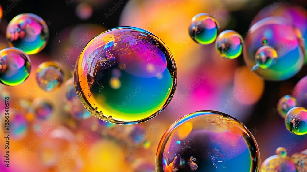 Colorful soap bubbles floating against a vibrant, abstract background Colorful soap bubbles floating against a vibrant, abstract background